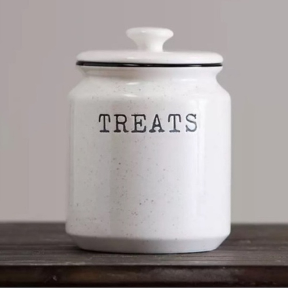 Kirkland’s Grey Speckled Ceramic Treat Jar Canister NEW